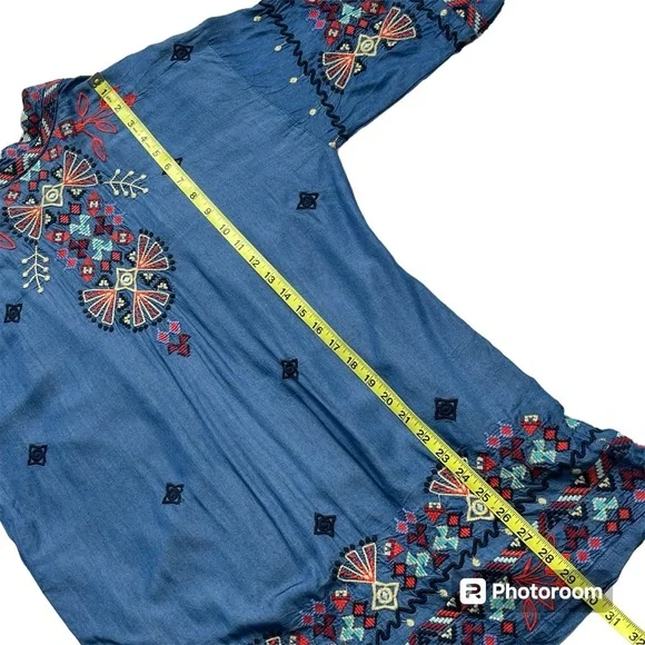 Johnny Was Mareen Kimono XS – Chambray Embroidered Boho Cardigan - Picture 13 of 14
